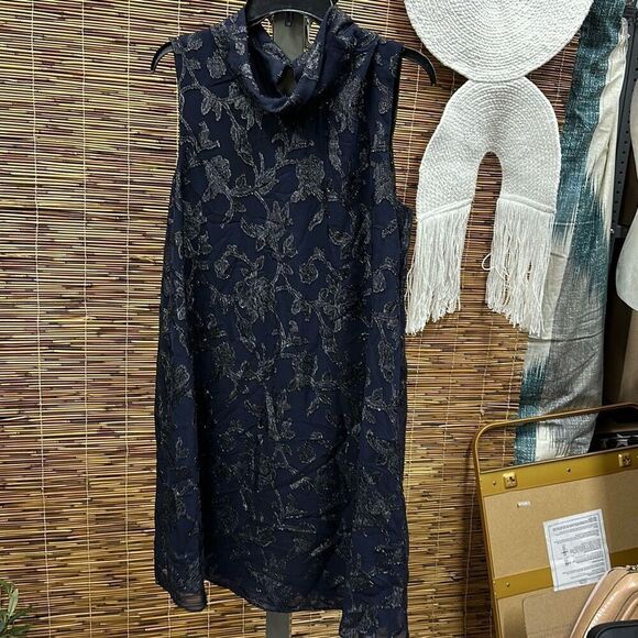 CONNECTED APPAREL Womens Navy Floral Sleeveless Above the Knee Cocktail Shift Dr - Picture 3 of 3